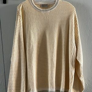 Tricots St Raphael yellow white striped long sleeved crew neck sweater (L)